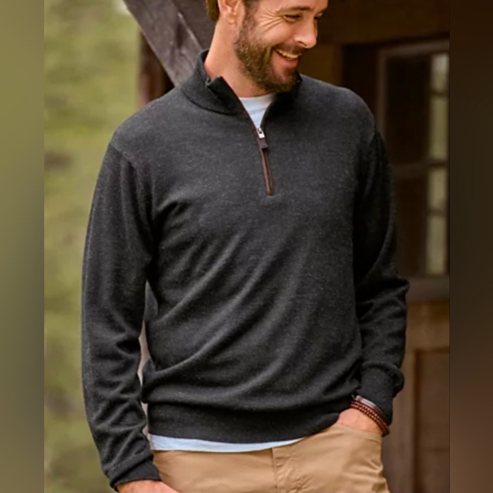 Orvis Men's Merino Wool Quarter-Zip Lightweight Pull-Over Sweater Black Size M - Picture 1 of 8